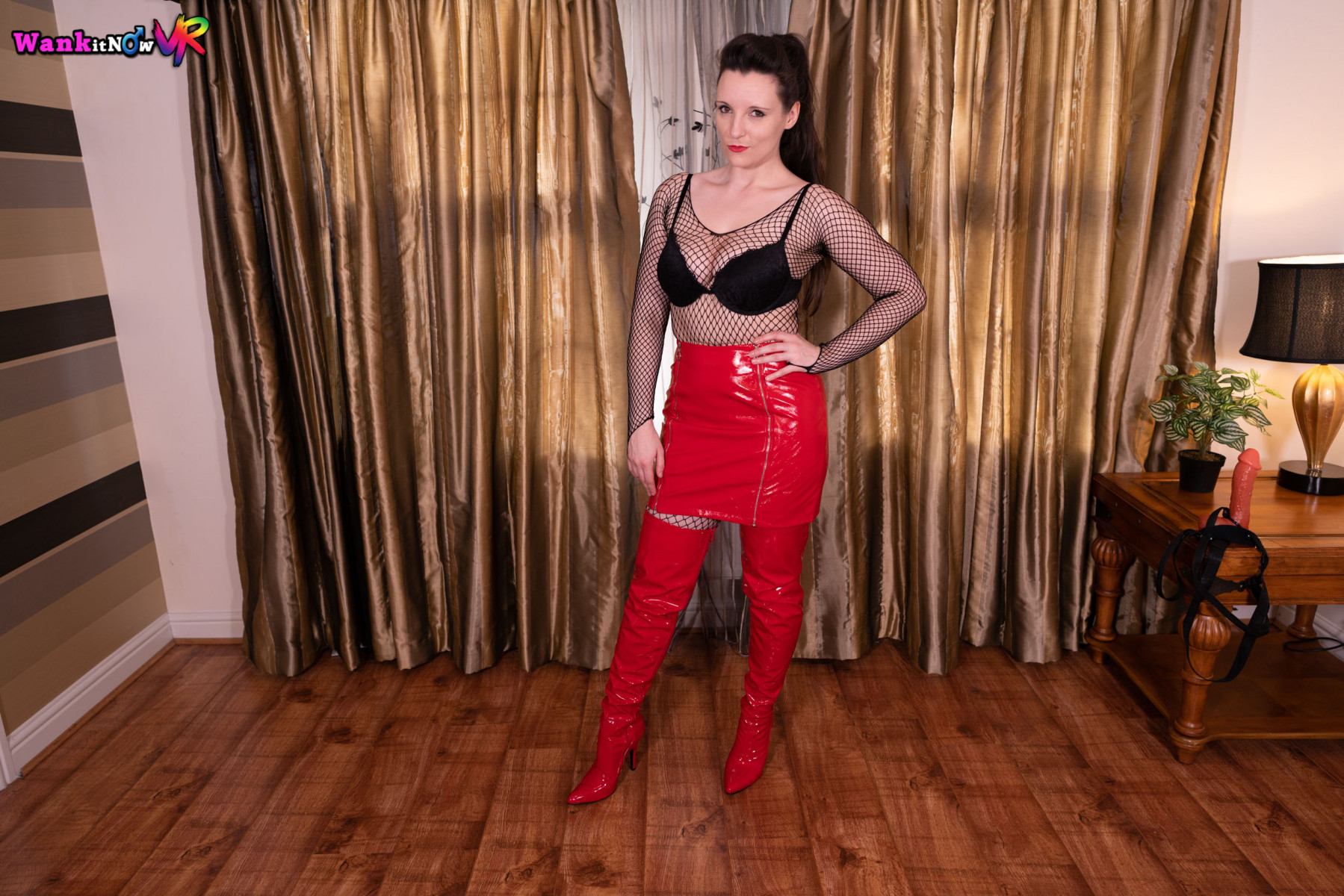 Punish You - Big Tits British Brunette in Fishnet Body Stocking Stripping Slideshow